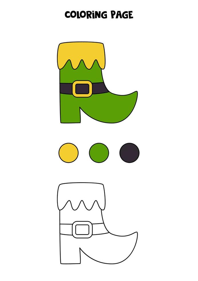 Color Saint Patrick day boot. Worksheet for kids. vector