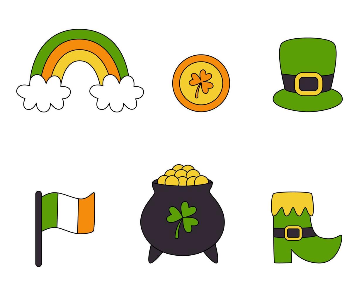 Set of Saint Patricks Day elements in cartoon style. vector
