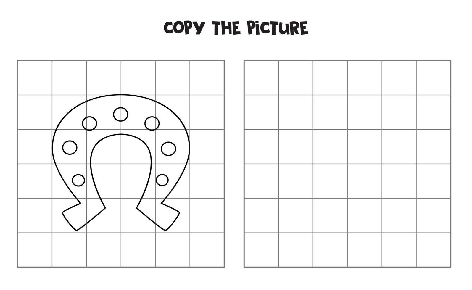 Copy the picture of black and white horseshoe. Logical game for kids. vector