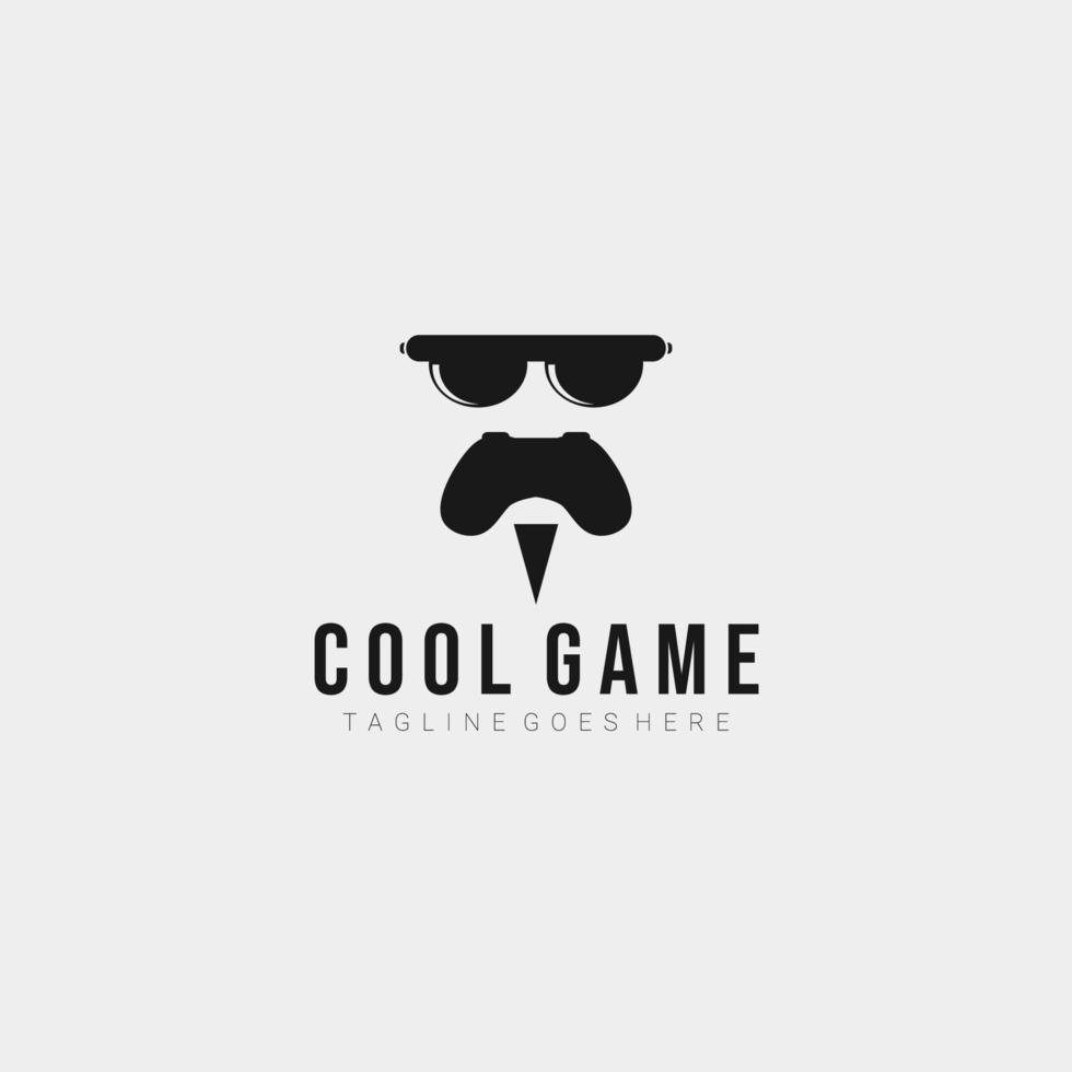 Cool game logo design. Joystick logo template with glasses and beard. Vector Illustration