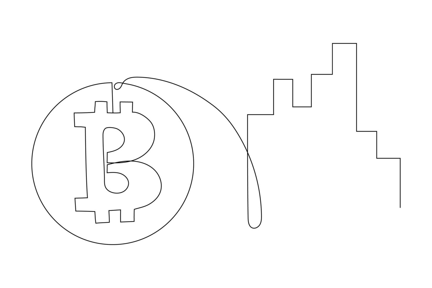 Vector fluctuation of bitcoin one line drawing, minimalism art. Fluctuation in the exchange rate of the bitcoin illustration