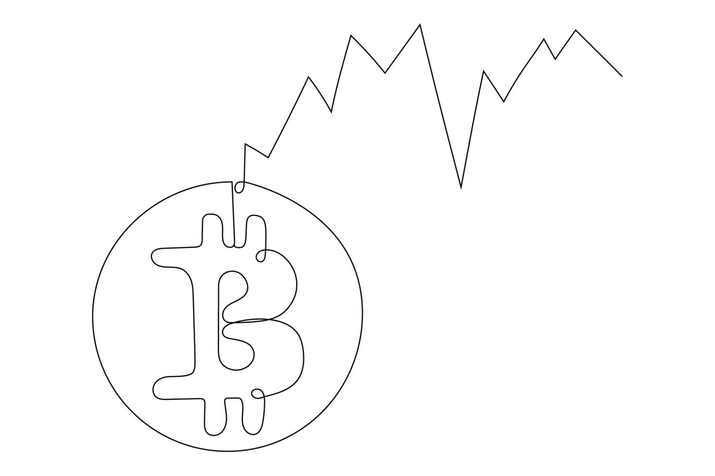 Vector fluctuation of bitcoin one line drawing, minimalism art. Fluctuation in the exchange rate of the bitcoin illustration