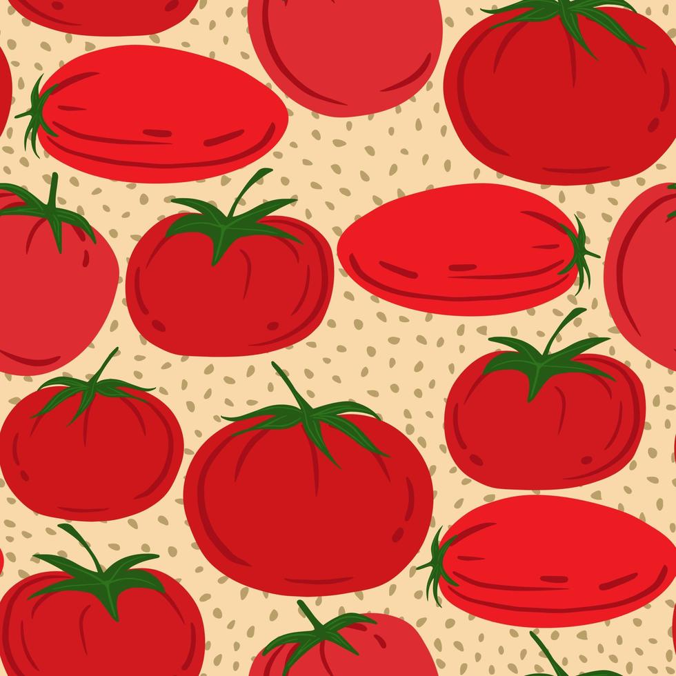 patrón sin costuras con tomates rojos sobre fondo blanco. vector