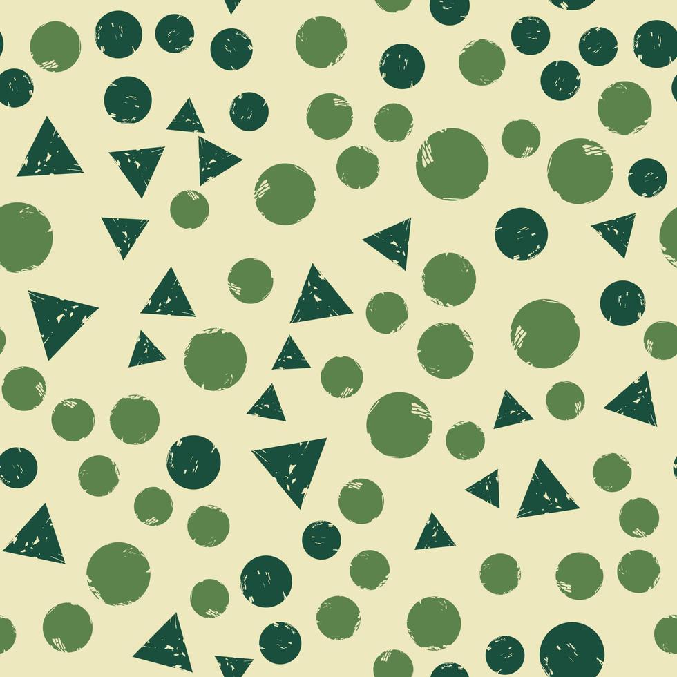 Abstract triangle and circle shapes seamless pattern. Simple design texture with chaotic painted shapes. vector