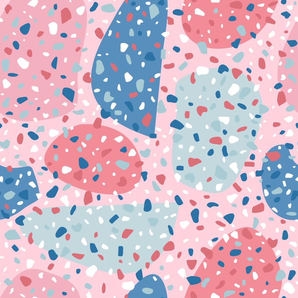 Terrazzo seamless pattern design. Marble wallpaper on pink background. vector