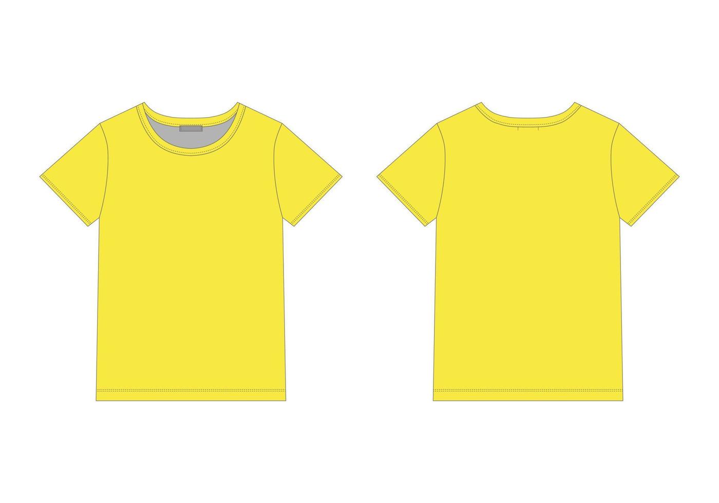 Technical sketch men t shirt in yellow colors. Unisex underwear top design template. vector