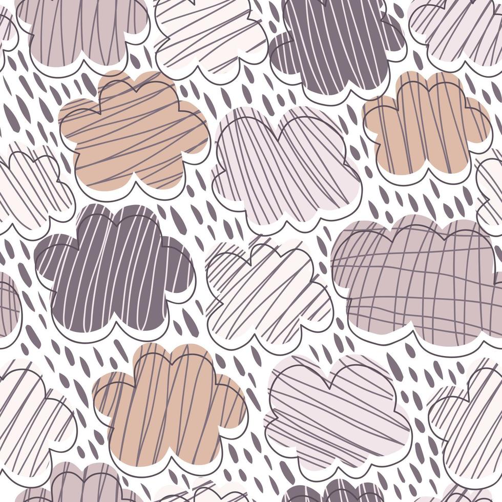 Hand drawn clouds seamless pattern. Weather background. Rain backdrop. vector