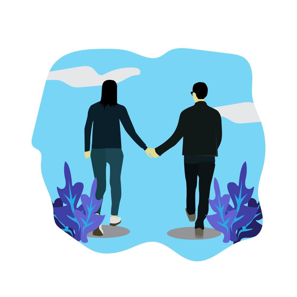 Couple of young people. Man and woman hold hands ,flat design. vector