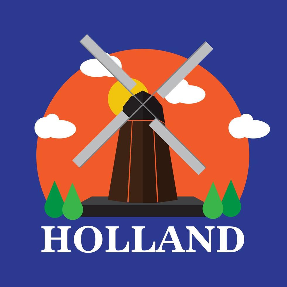 windmill landmark icon from netherlands. nicknamed the Land of Windmills vector