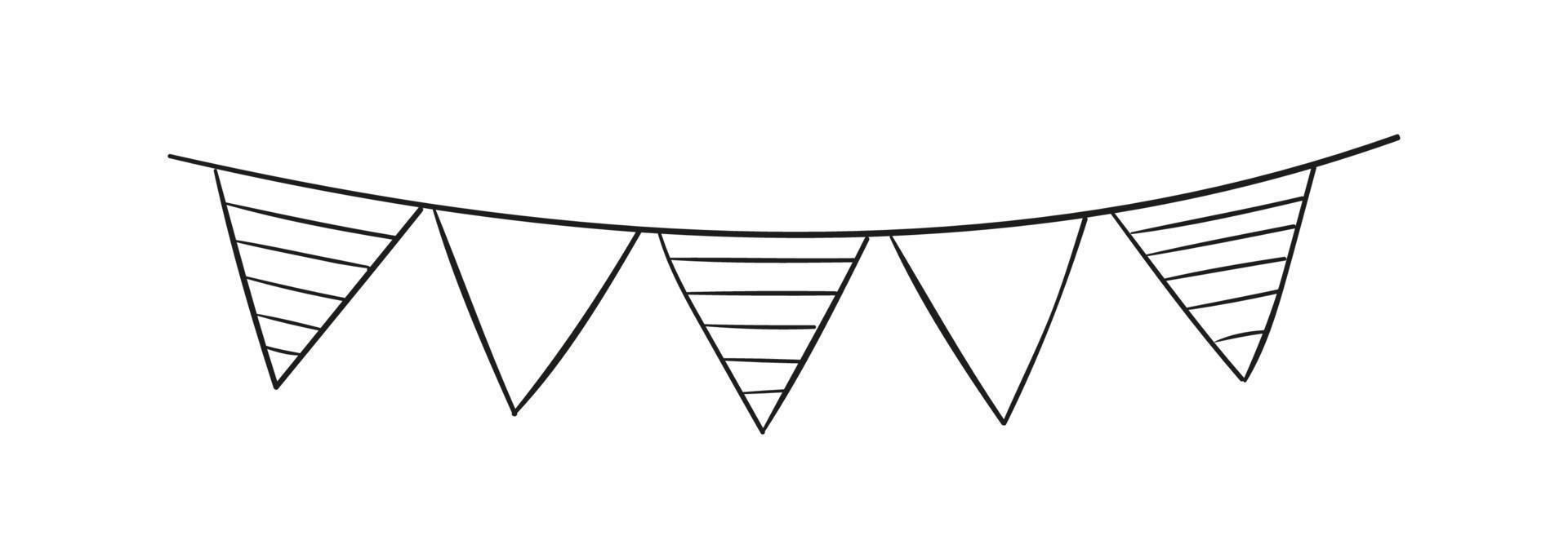 Doodle party bunting flags for decoration. Black line sketch garland vector