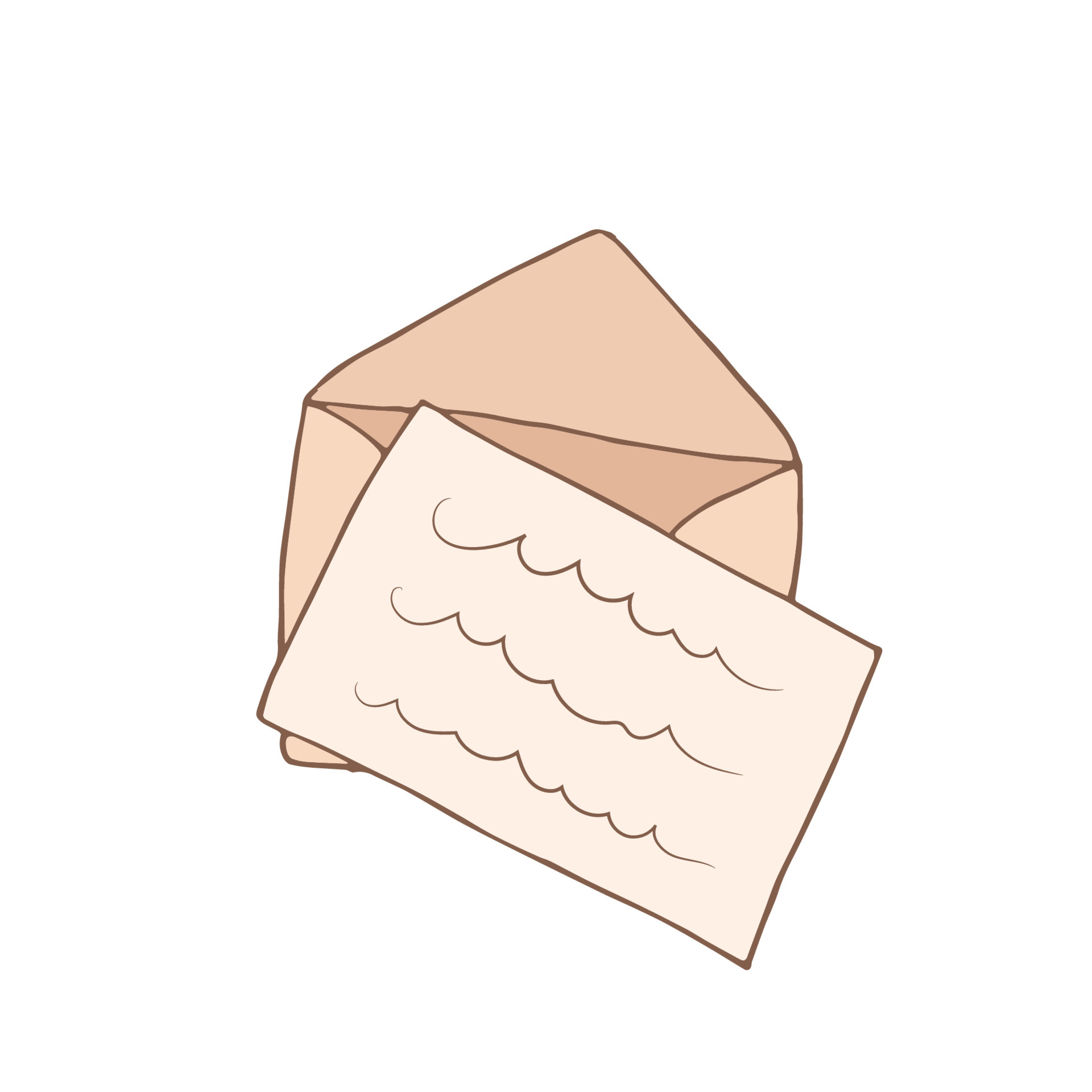 Open envelope doodle icon. Vector cartoon illustration with sketch