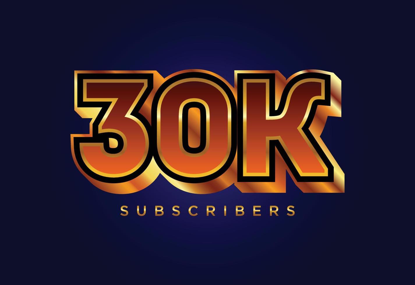 3d golden 30k subscribers social media celebration design. Vector illustration