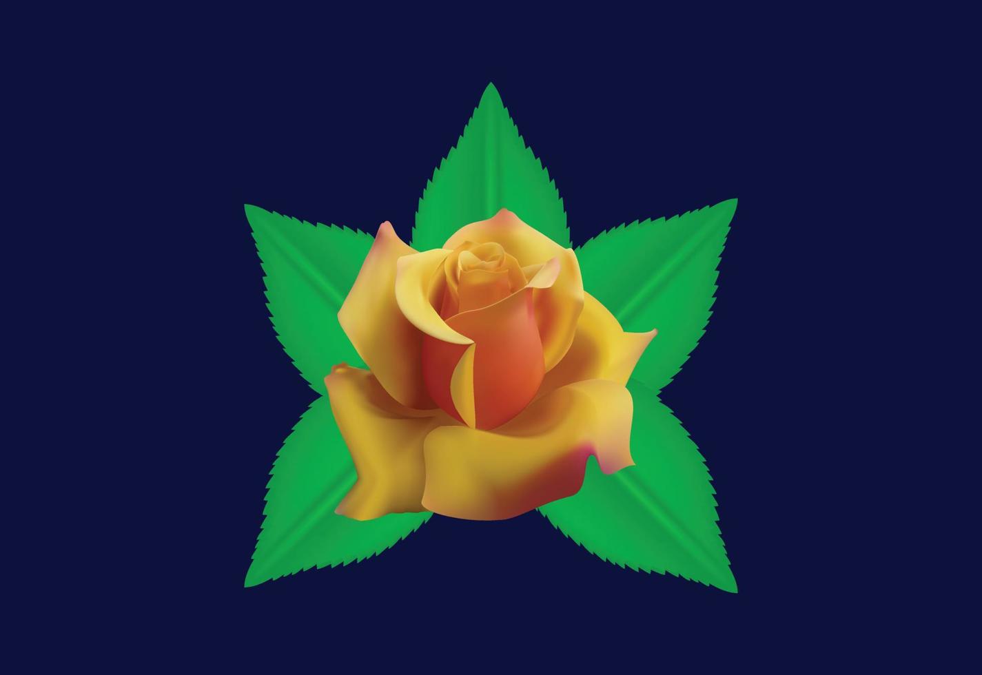 Realistic rose with green leaves vector illustration