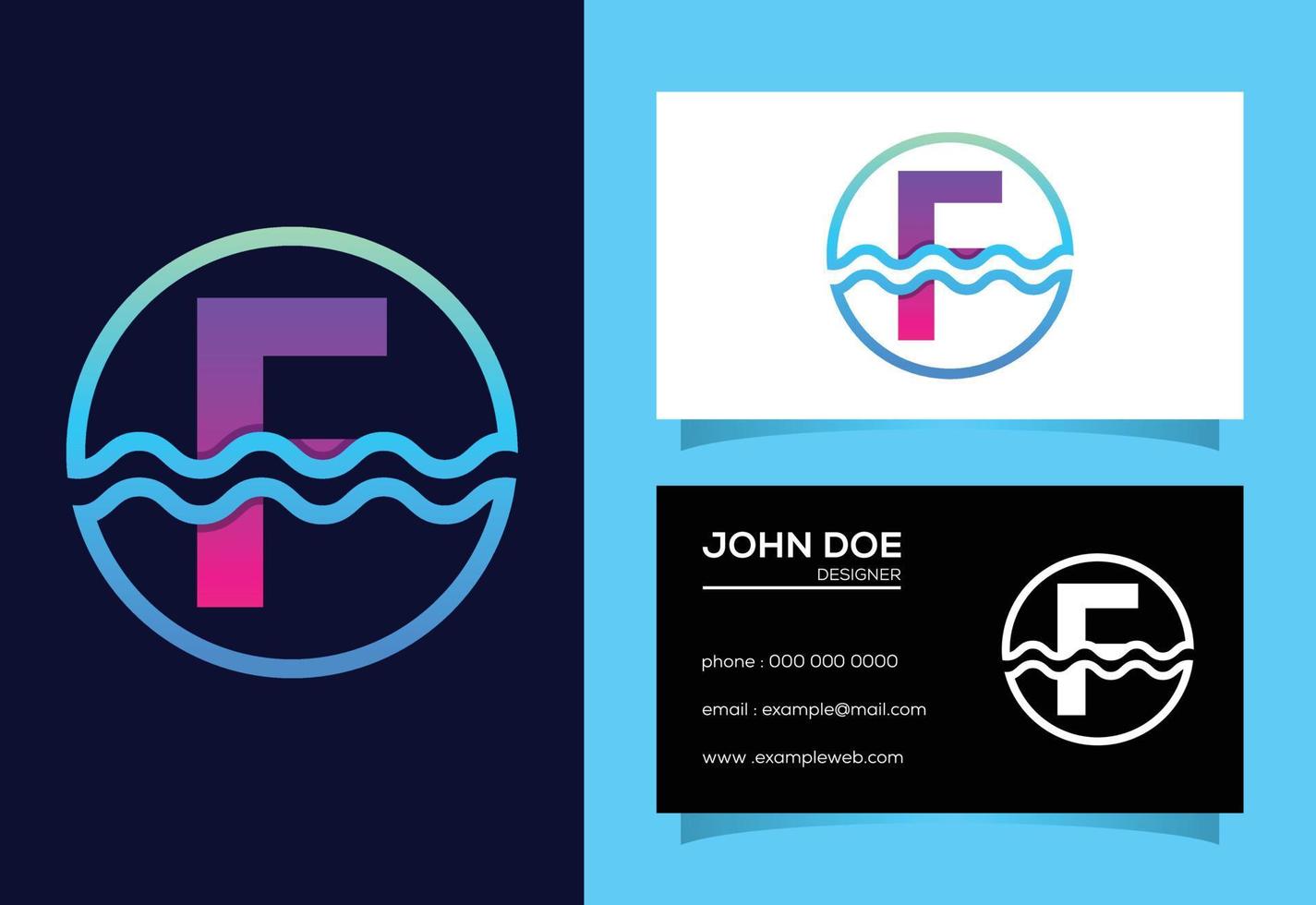 Initial F monogram alphabet in a circle with water waves. Water wave logo design vector