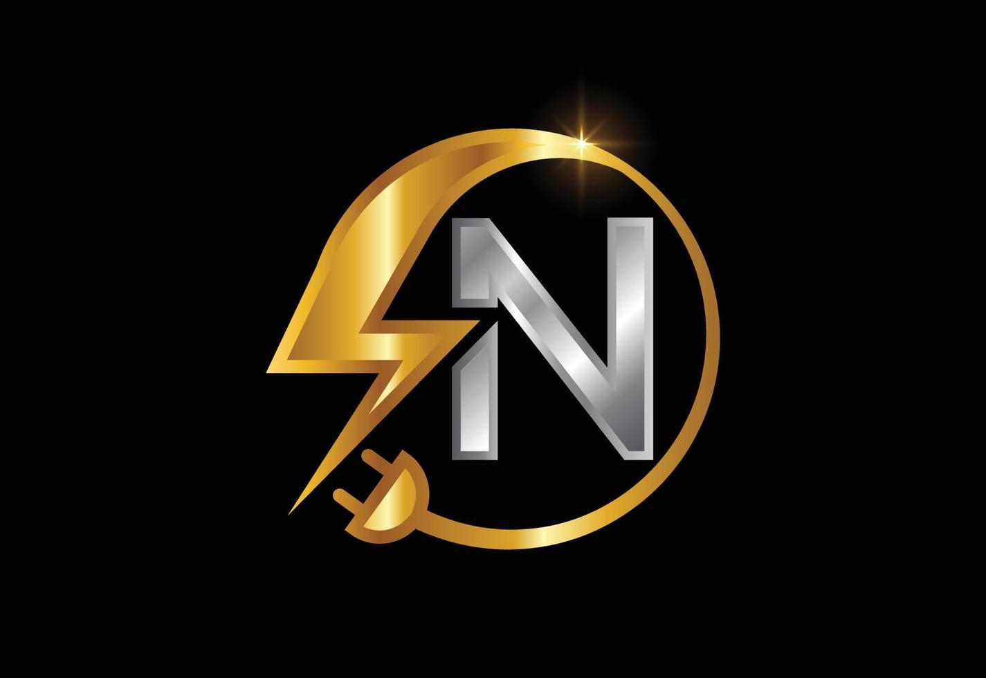 señal eléctrica con la letra n, logotipo de electricidad, logotipo de energía eléctrica y diseño de vectores de iconos
