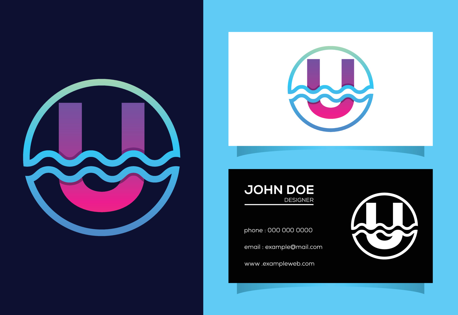 Initial U monogram alphabet in a circle with water waves ...