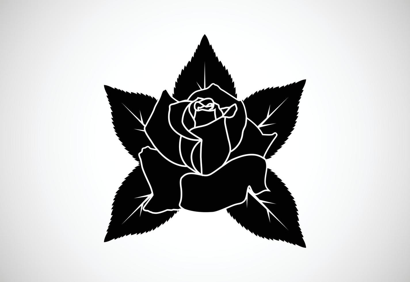 Black and white rose with leaves vector illustration