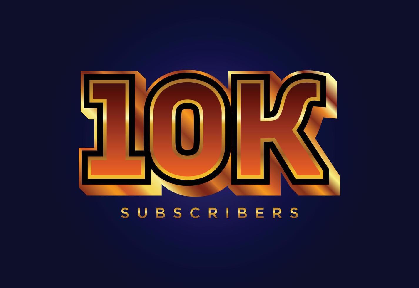 3d golden 10k subscribers social media celebration design. Vector illustration