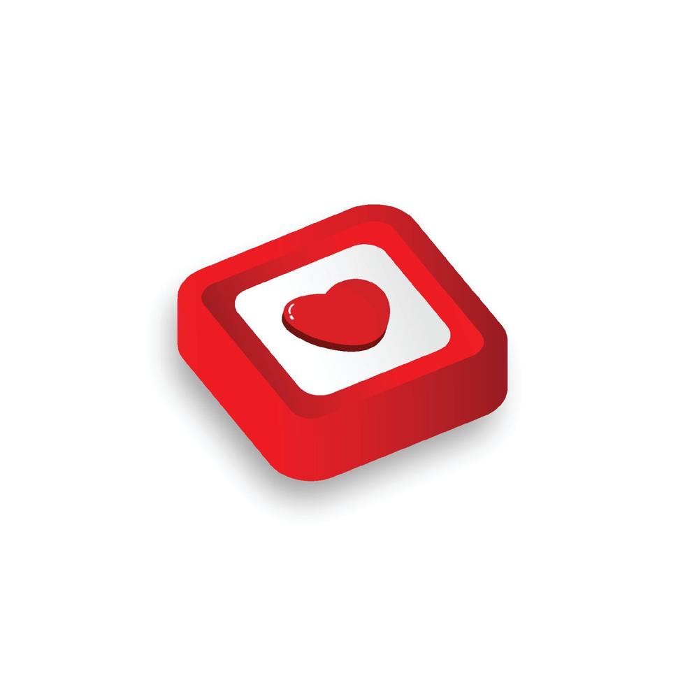 Red heart icon button on white background. Valentine concept. Vector illustration