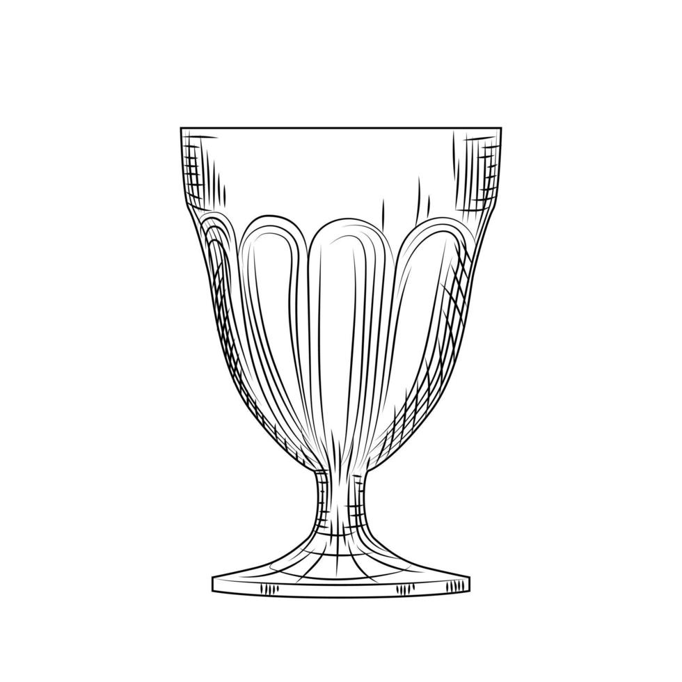 Empty wine glass sketch. Engraving style. illustration isolated vector