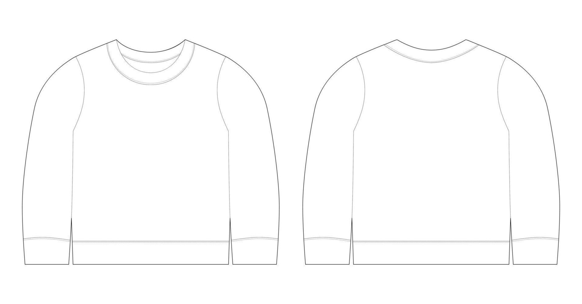 ilustración de camiseta infantil. Vista frontal y posterior de la plantilla de boceto de sudadera. vector