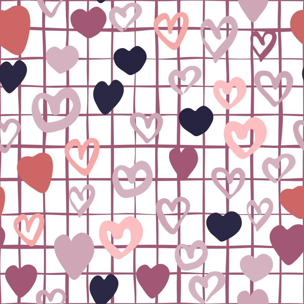 Hearts seamless pattern on stripes background. Valentines Day backdrop. vector