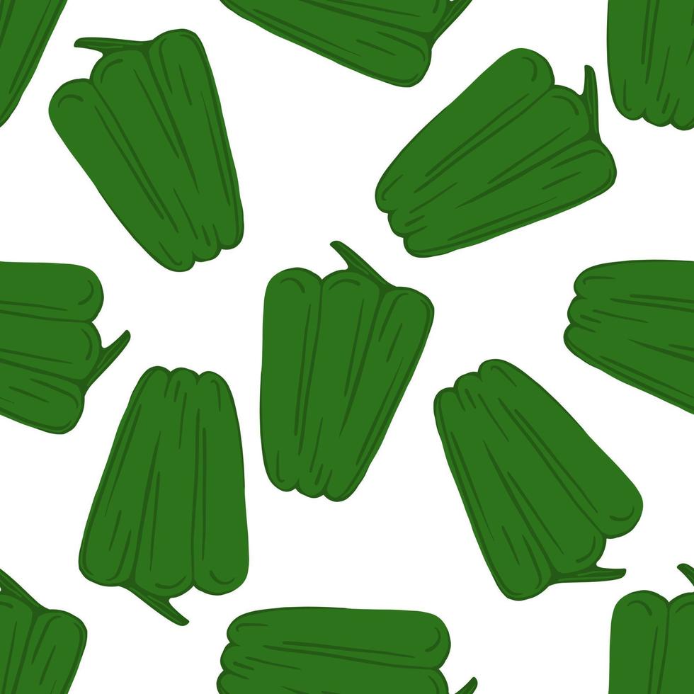 Hand drawn green bell pepper seamless pattern. Pepper wallpaper. vector