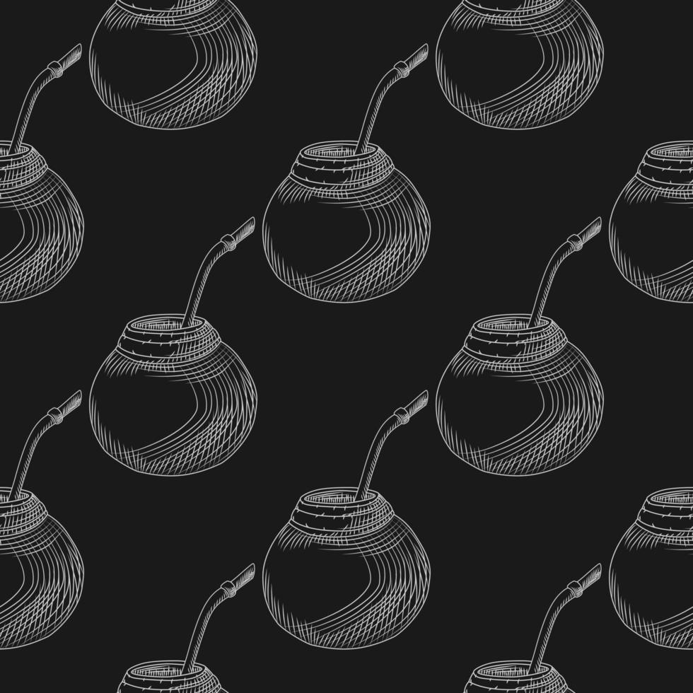 Calabash for yerba mate drink seamless pattern. vector