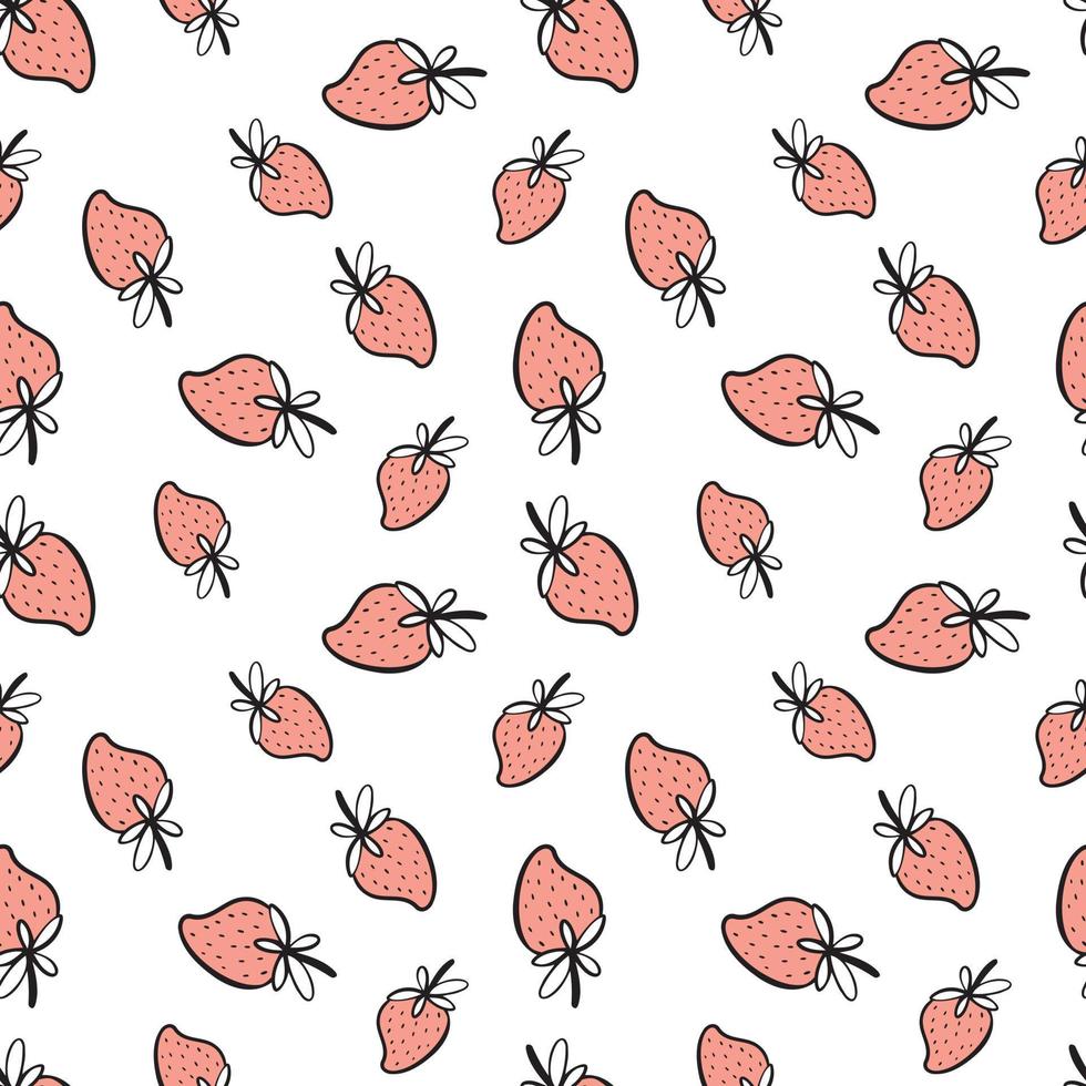 Seamless pattern with strawberries on a white background in doodle style. vector
