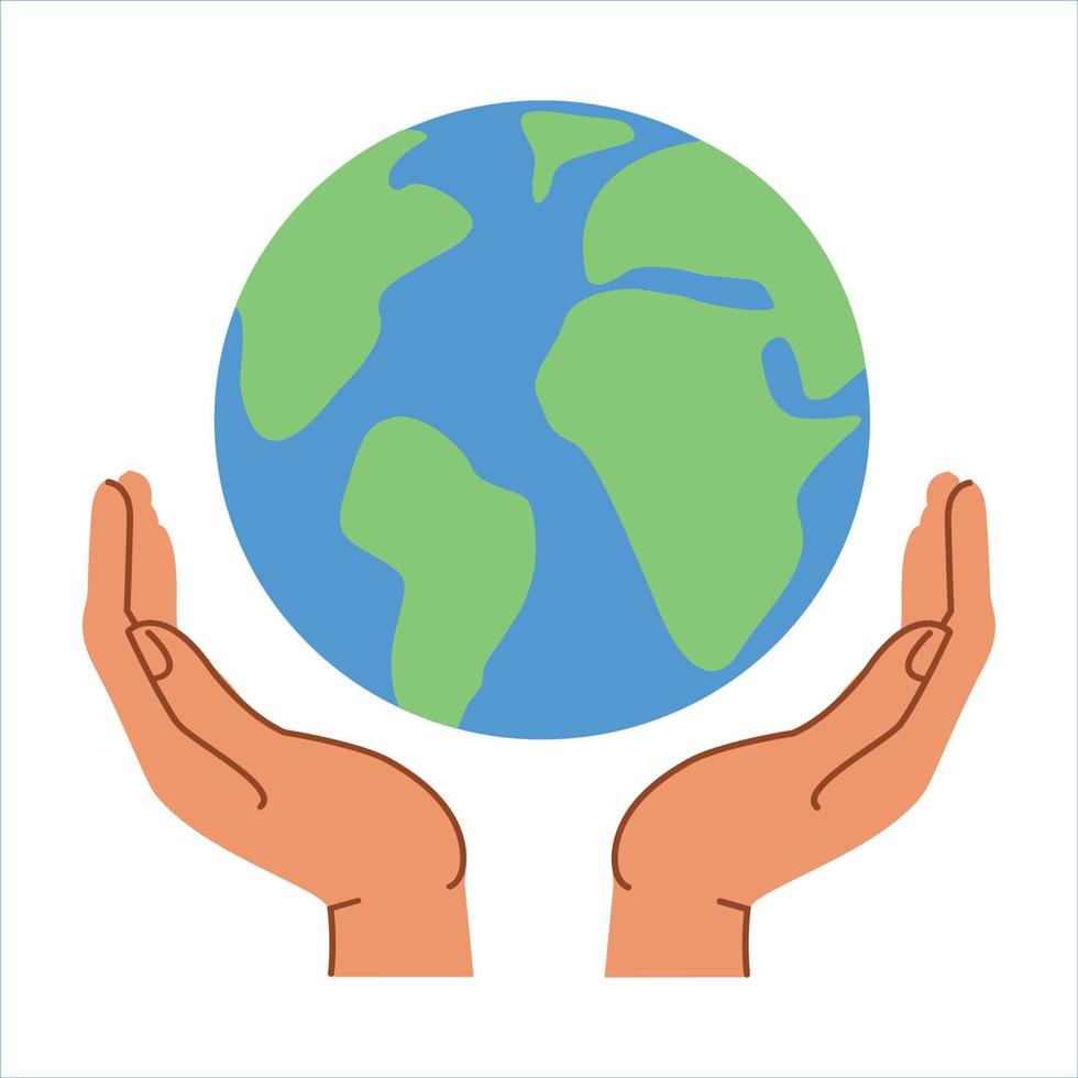 World Health Day. Earth drawing. Hands holding globe, earth. vector