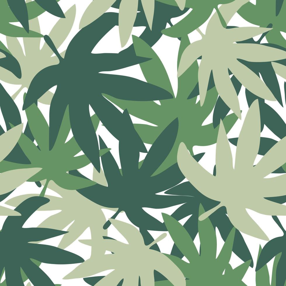 Green leaves seamless pattern. Marijuana flat leaf vector backdrop.