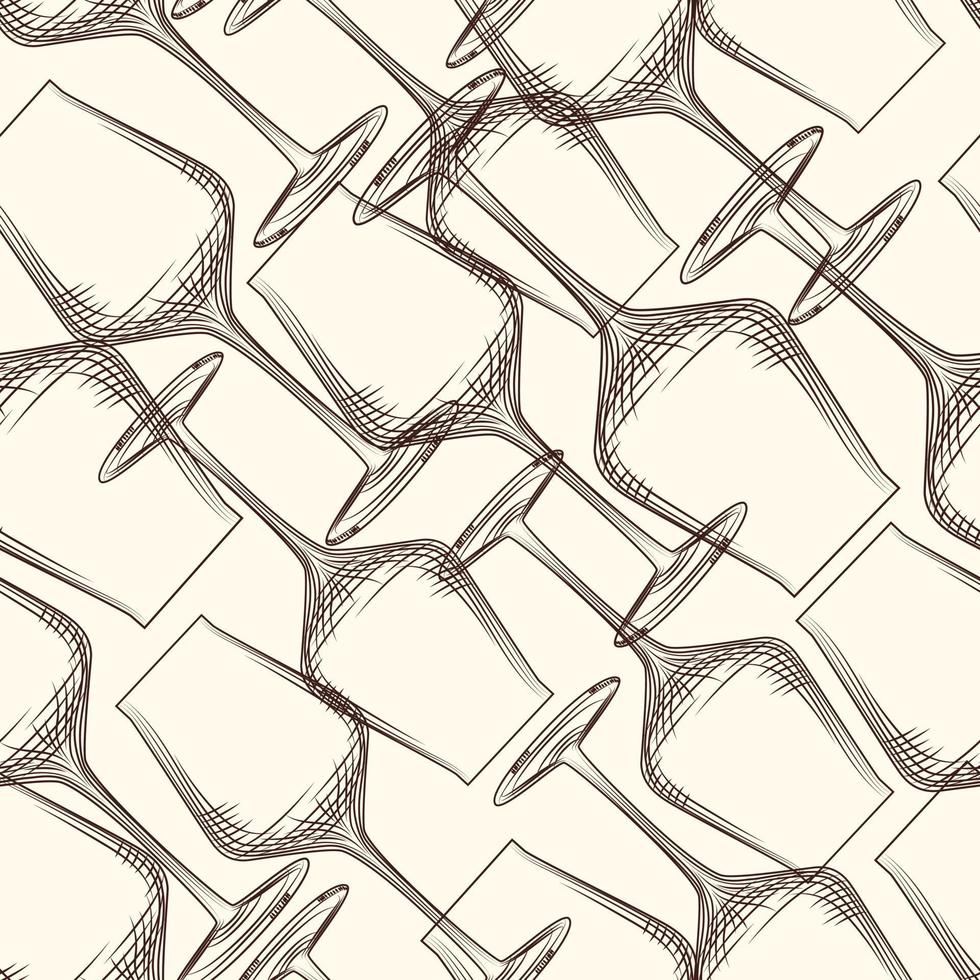 Transparent glassware seamless pattern. Alcoholic beverage glasses design vector