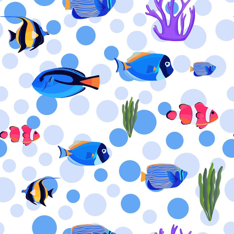 Fish underwater with bubbles. Undersea seamless pattern. vector