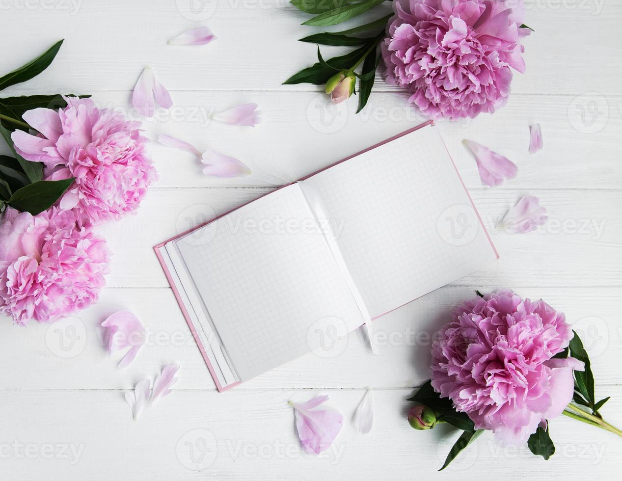 note book with peonies photo