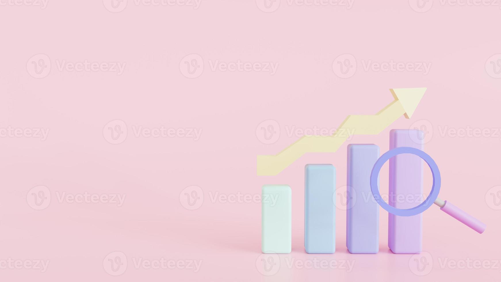 Bar chart icon graph statistics business profit loss search pastel 3d render illustration photo