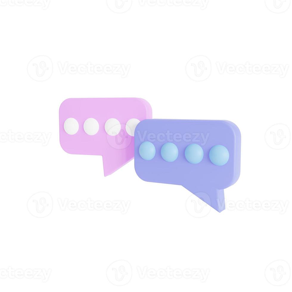 3D two purple and pink chat bubbles on white background. concept of social media messages. 3d render illustration photo