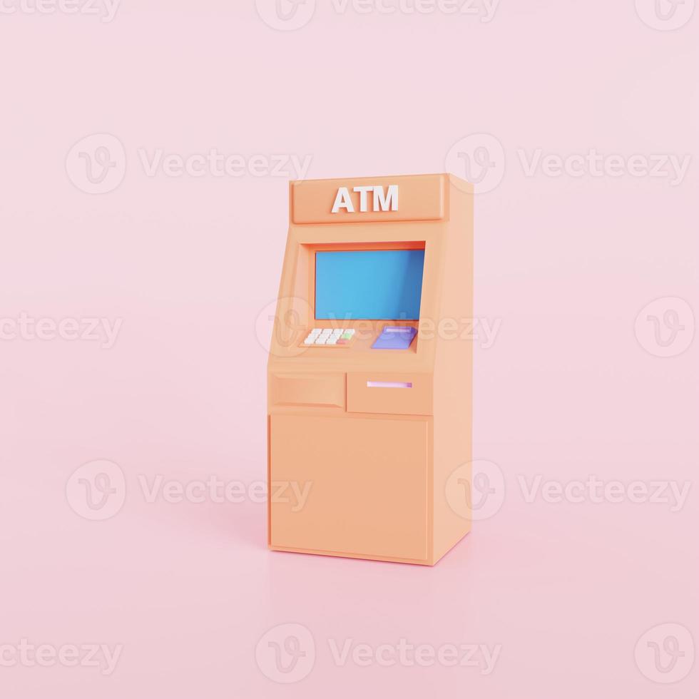 Orange ATM machine business technology concept,  abstract cartoon style, 3d render illustration photo