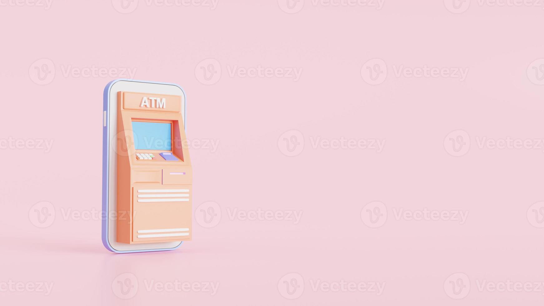 ATM machines on smartphones for financial concept background for payment online financial and financial transactions 3d render illustration. photo