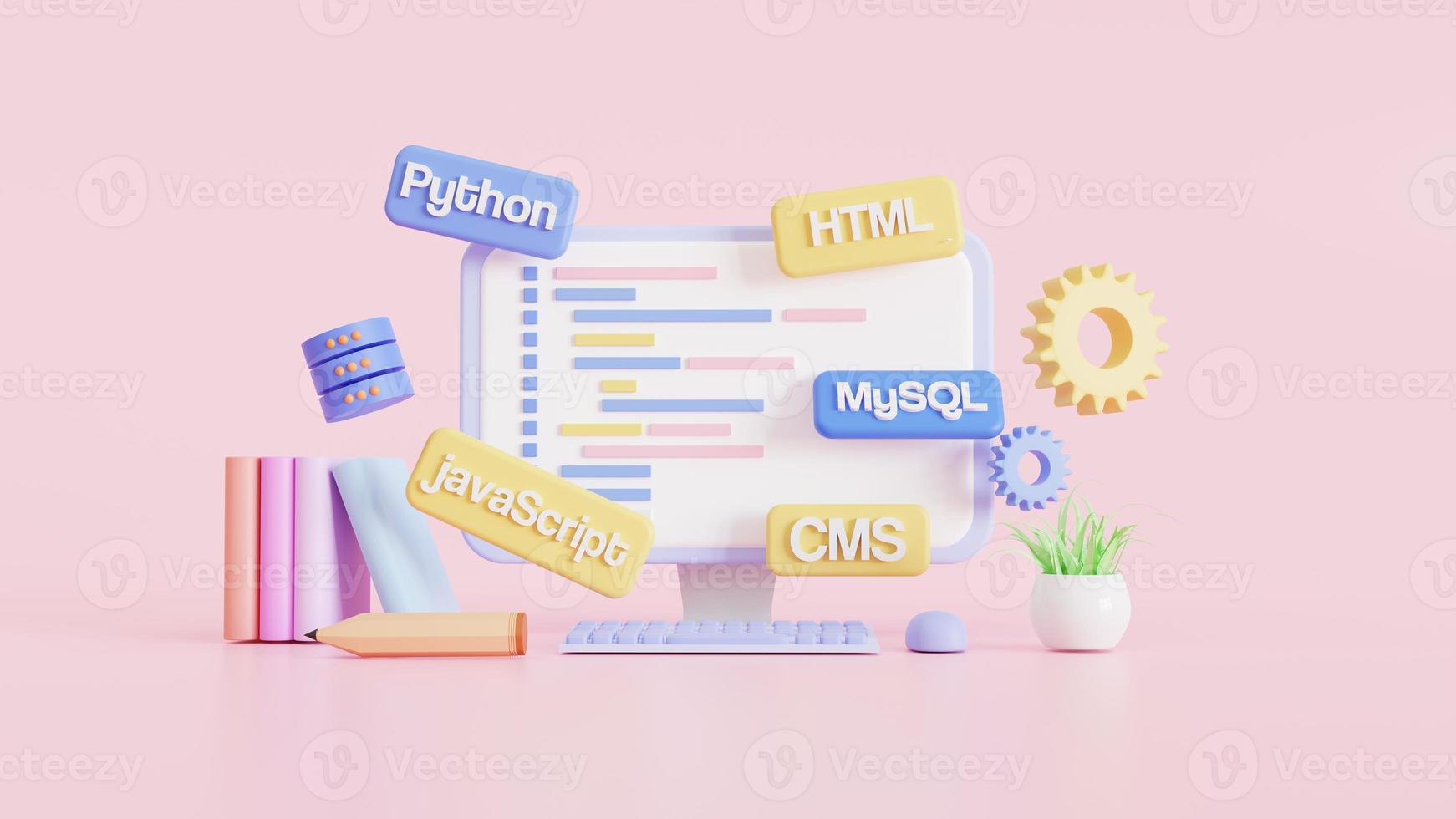 3D illustration, web Development concept, programming, and coding ...
