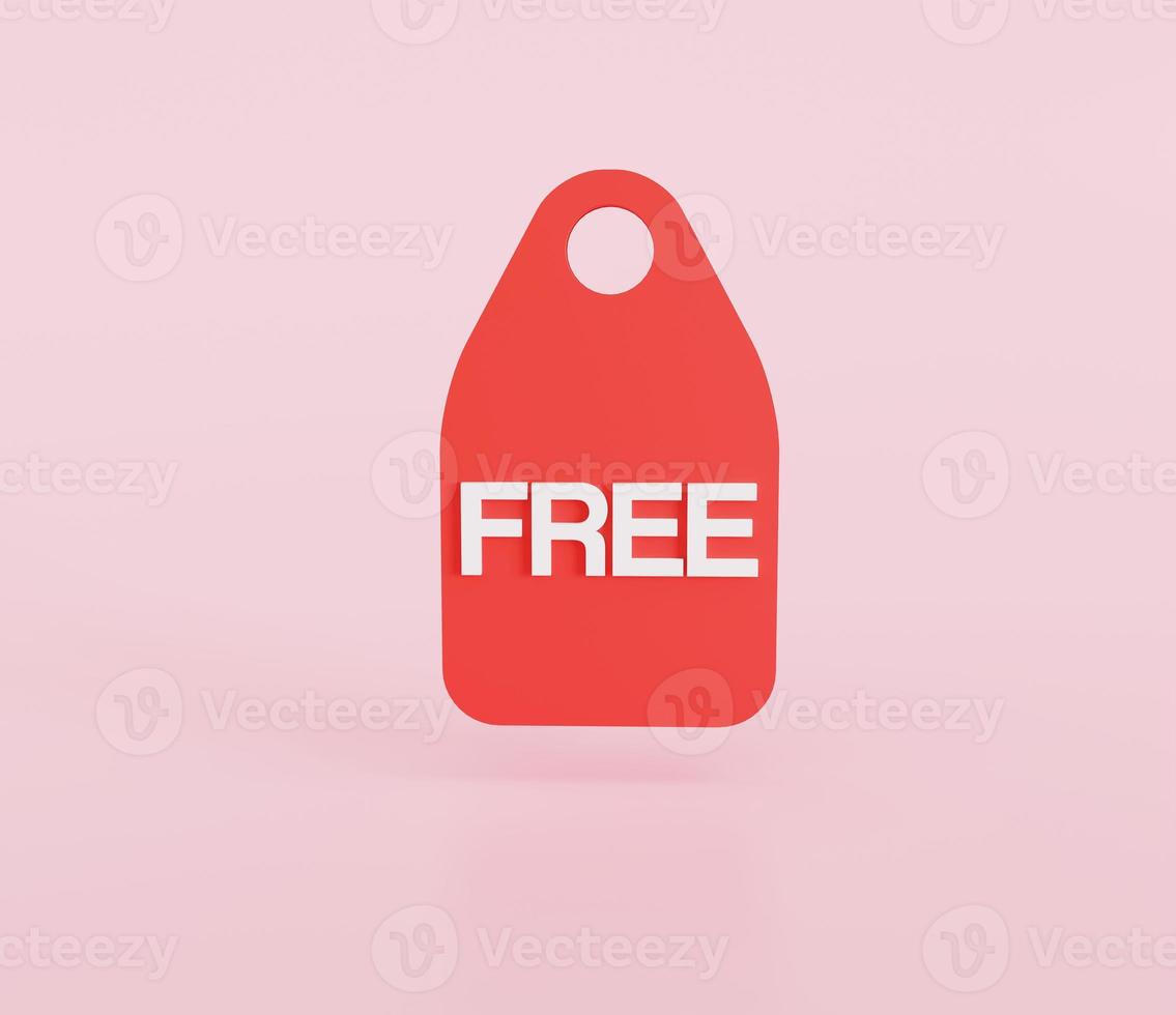 3D Icon tag Free on a red price label 3D illustration photo