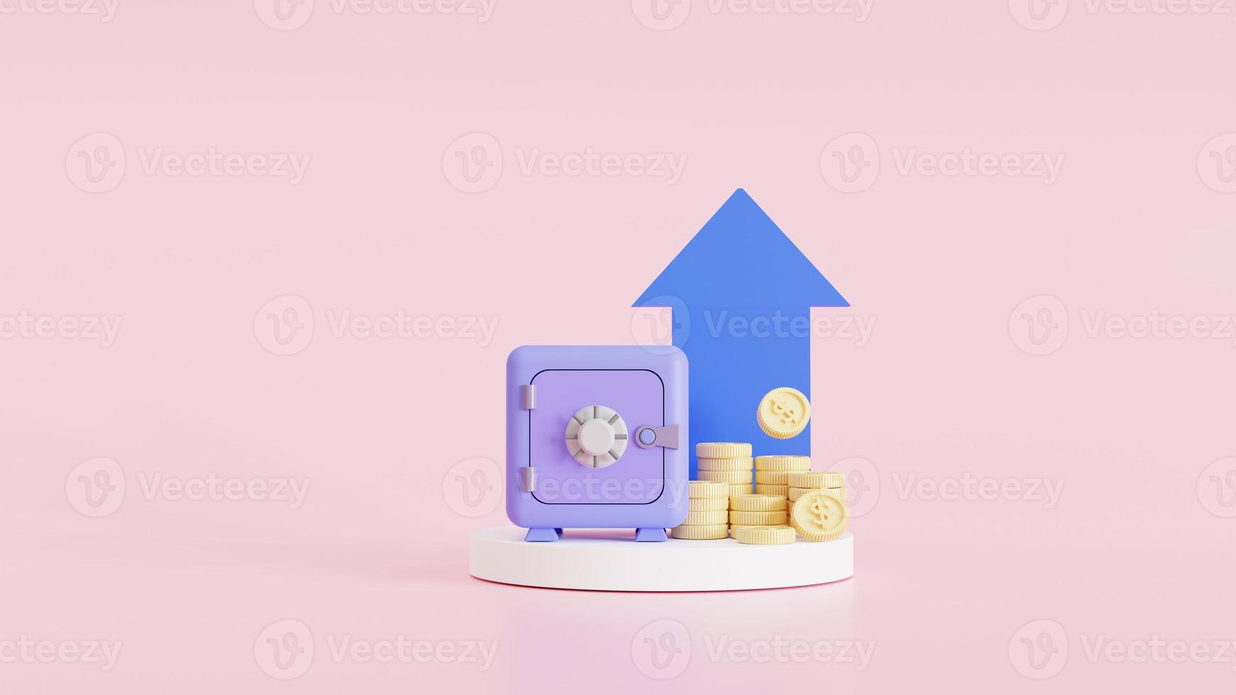 Ilustración 3d ahorro de dinero, aumento de ingresos, estrategia financiera, alto retorno de la inversión, equilibrio presupuestario, recaudación de fondos, incremento a largo plazo, crecimiento de ingresos foto