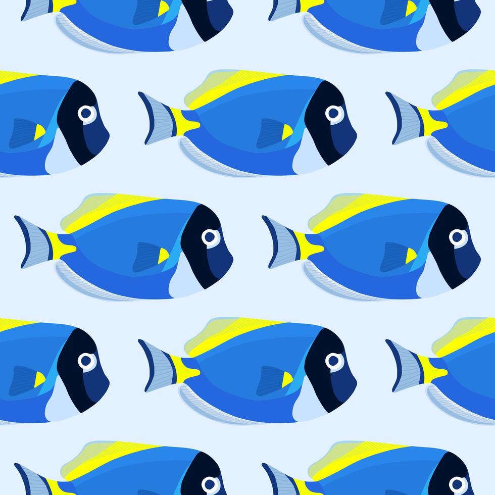 Powder blue tang fish seamless pattern. Acanthurus surgeon fish vector