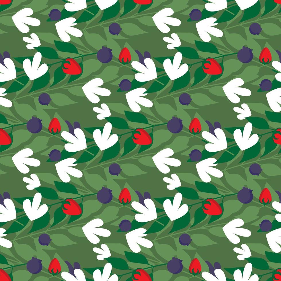 Herbal leaves and wild berries seamless pattern vector