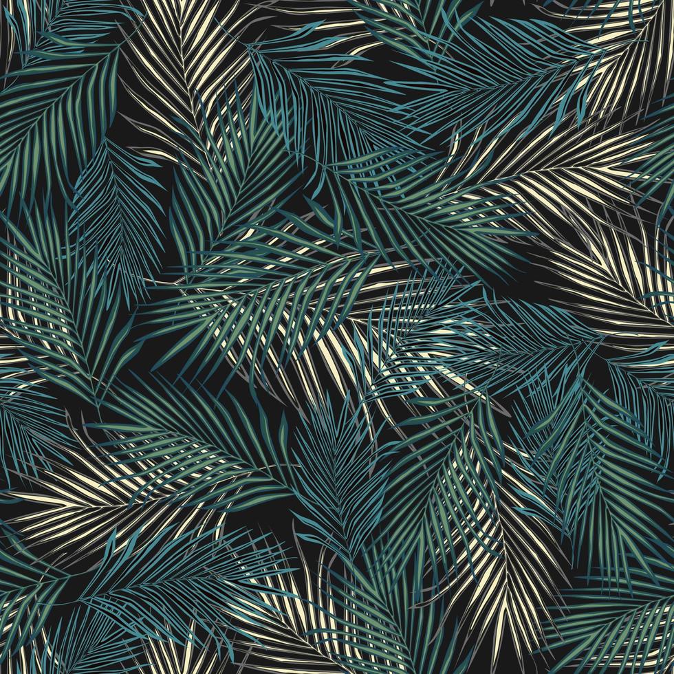 Resumen de patrones sin fisuras de plantas exóticas. patrón de hojas de palma tropical, fondo botánico vectorial. vector