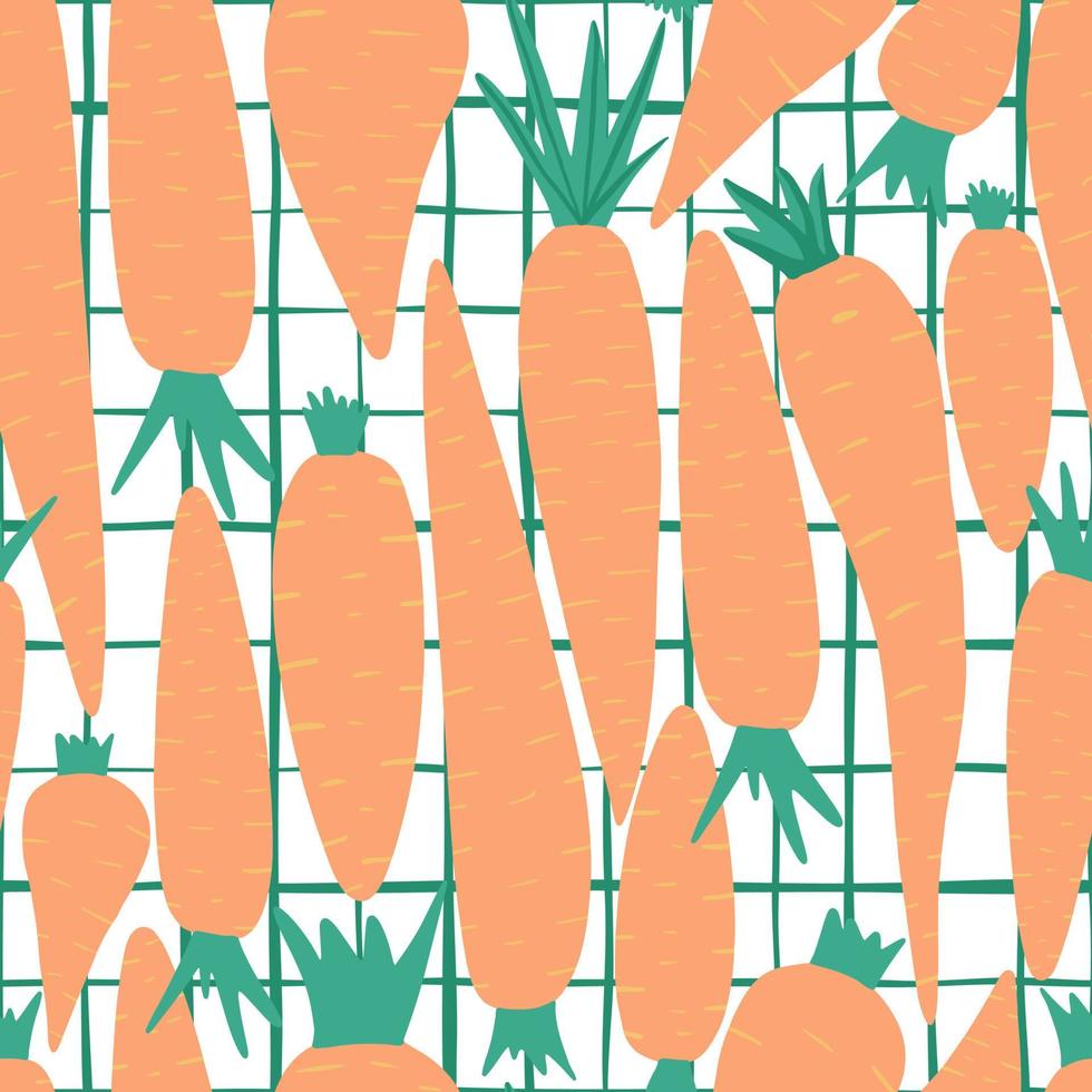 Hand drawn carrot seamless pattern on stripes background. vector