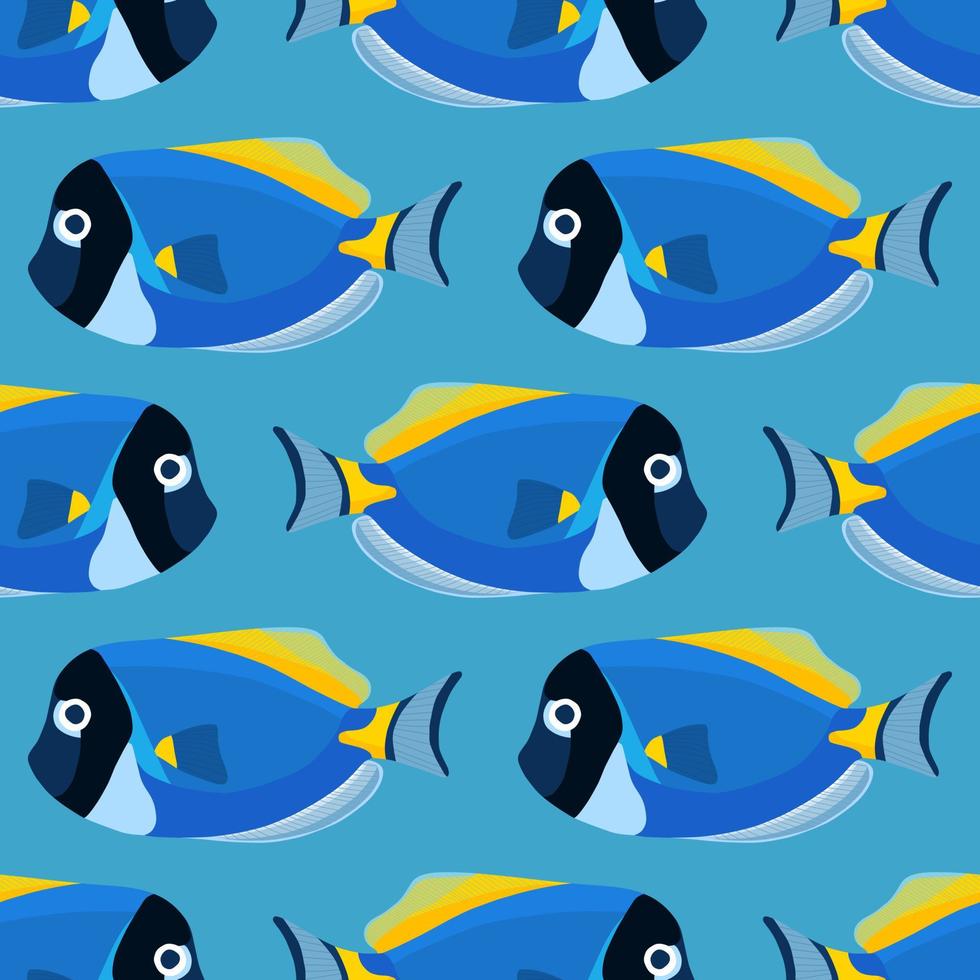 Powder blue tang fish seamless pattern. Acanthurus surgeon fish vector