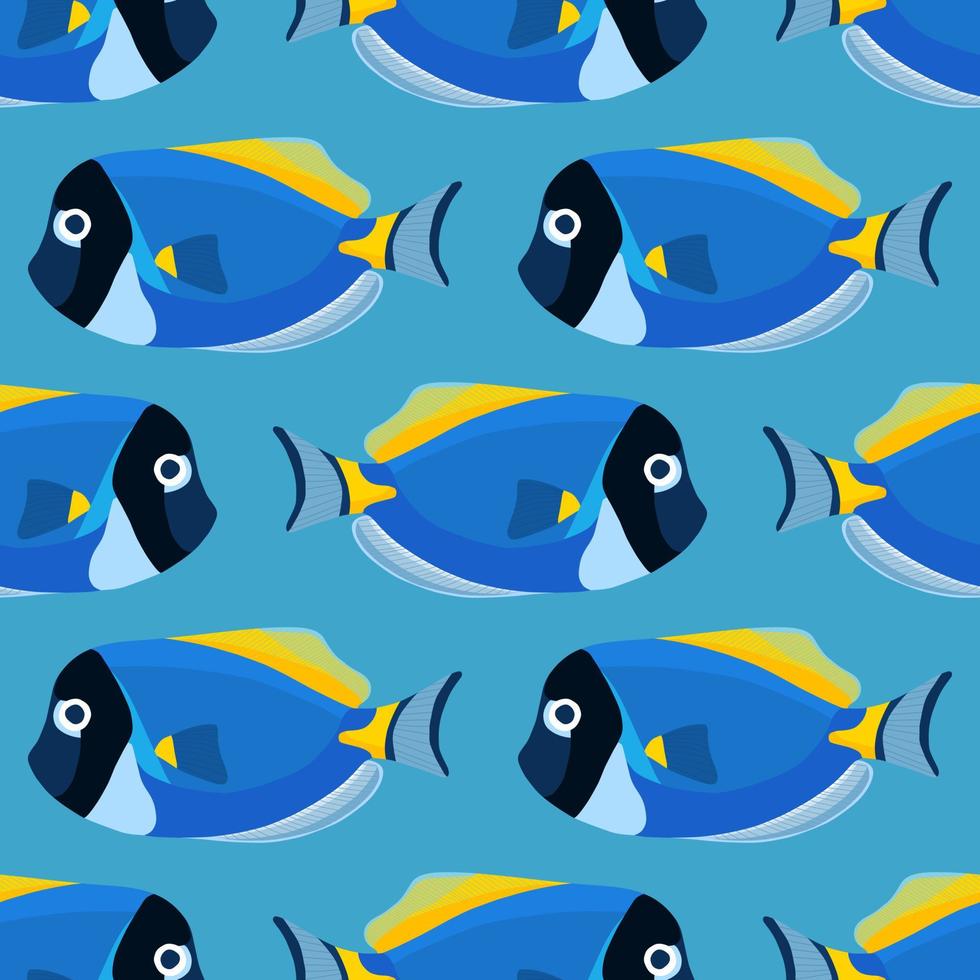 patrón sin costuras de pez espiga azul polvo. pez cirujano acanthurus vector