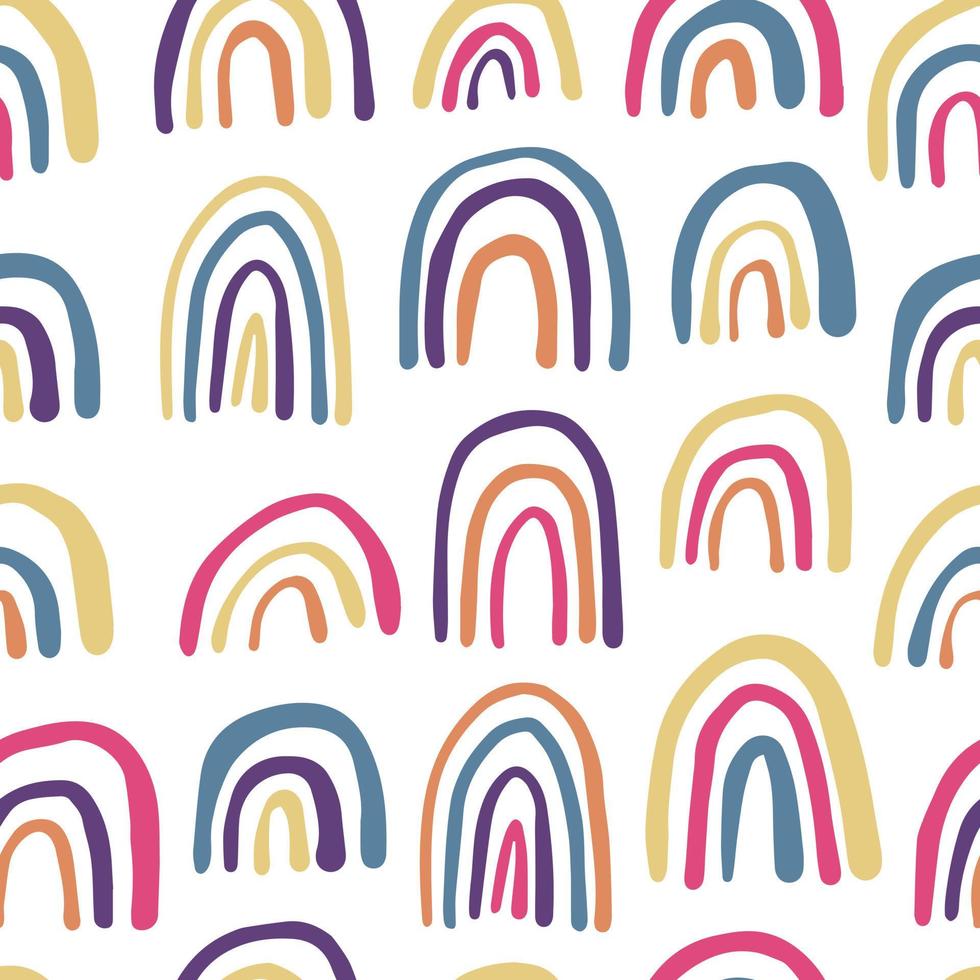 Rainbows seamless pattern. Hand drawn contemporary vector background.