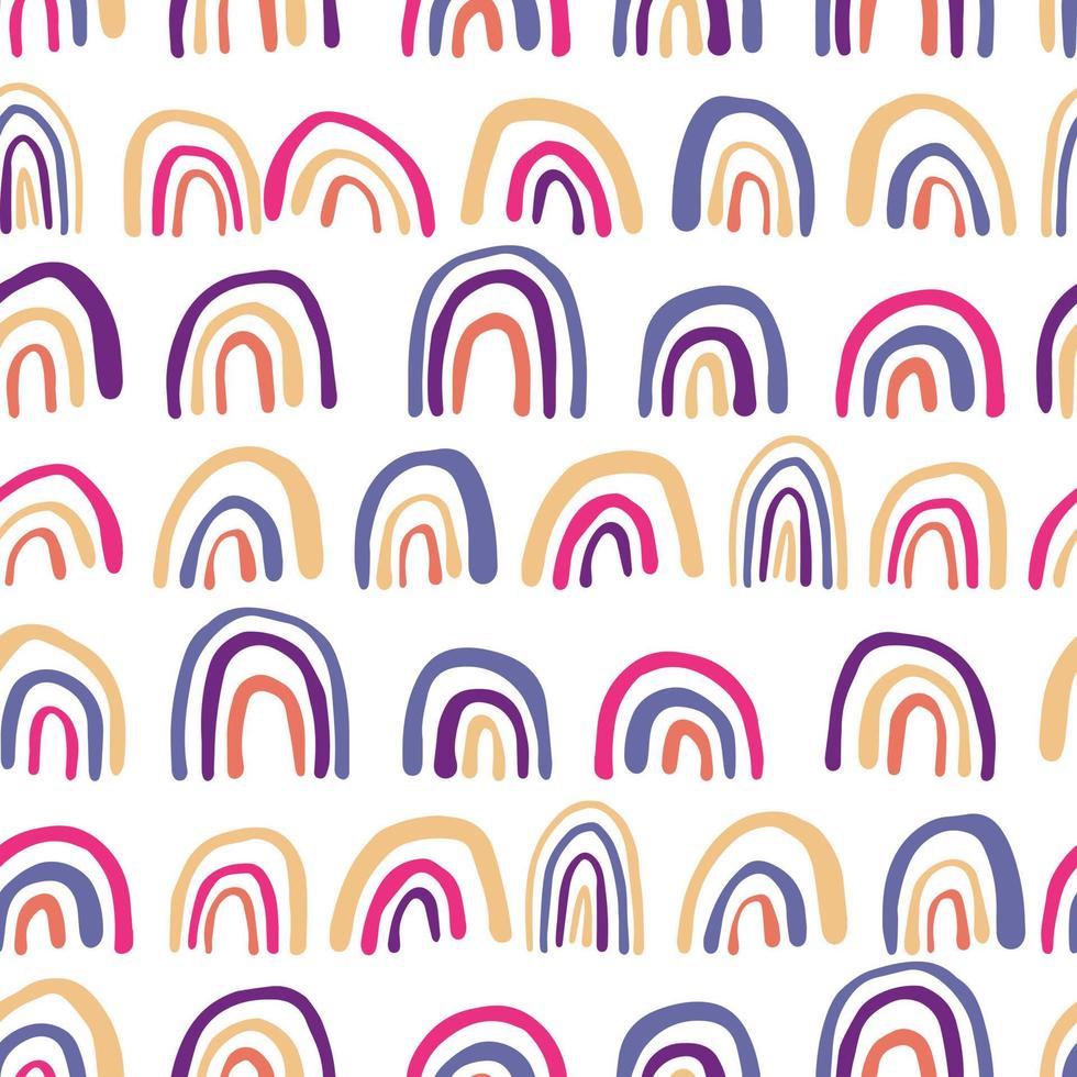 Contemporary rainbows lines seamless pattern. Hand drawn vector background