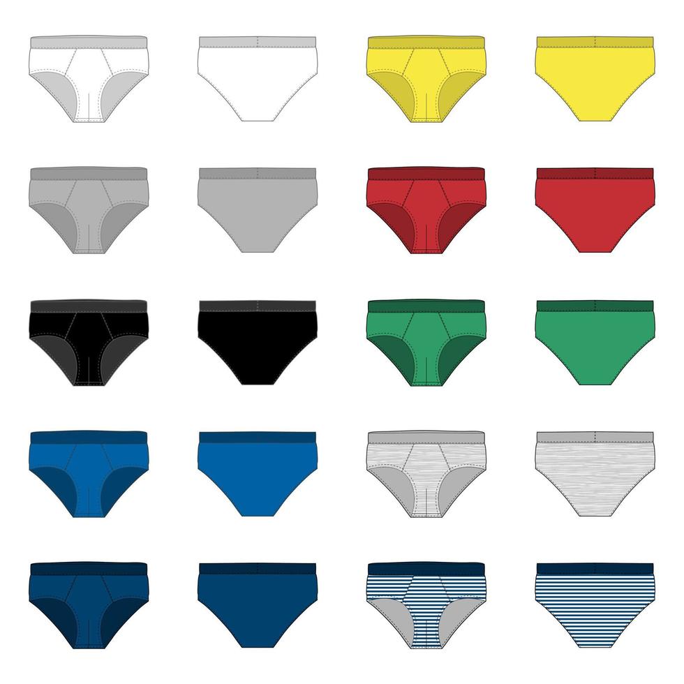 Set of brief pants underwear men isolated technical sketch. vector